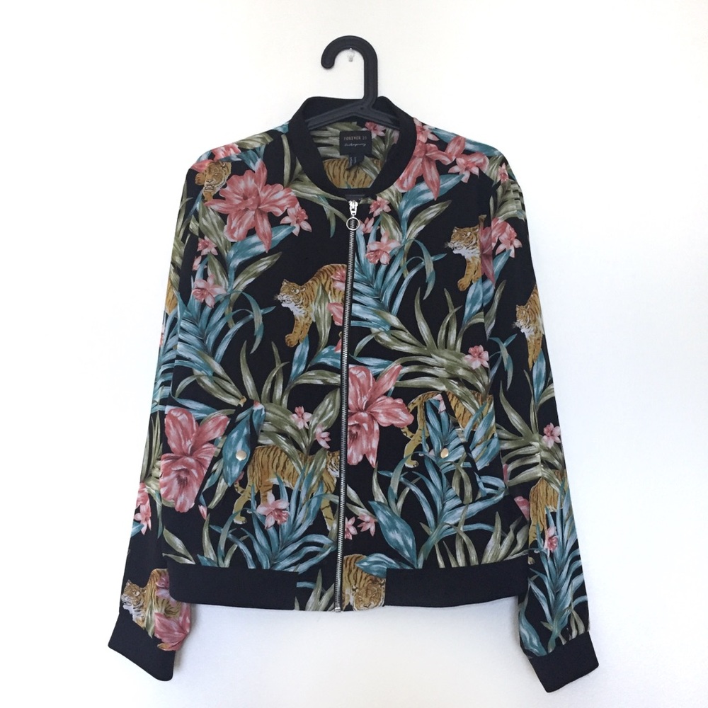 Forever 21 Floral Tiger Bomber Jacket